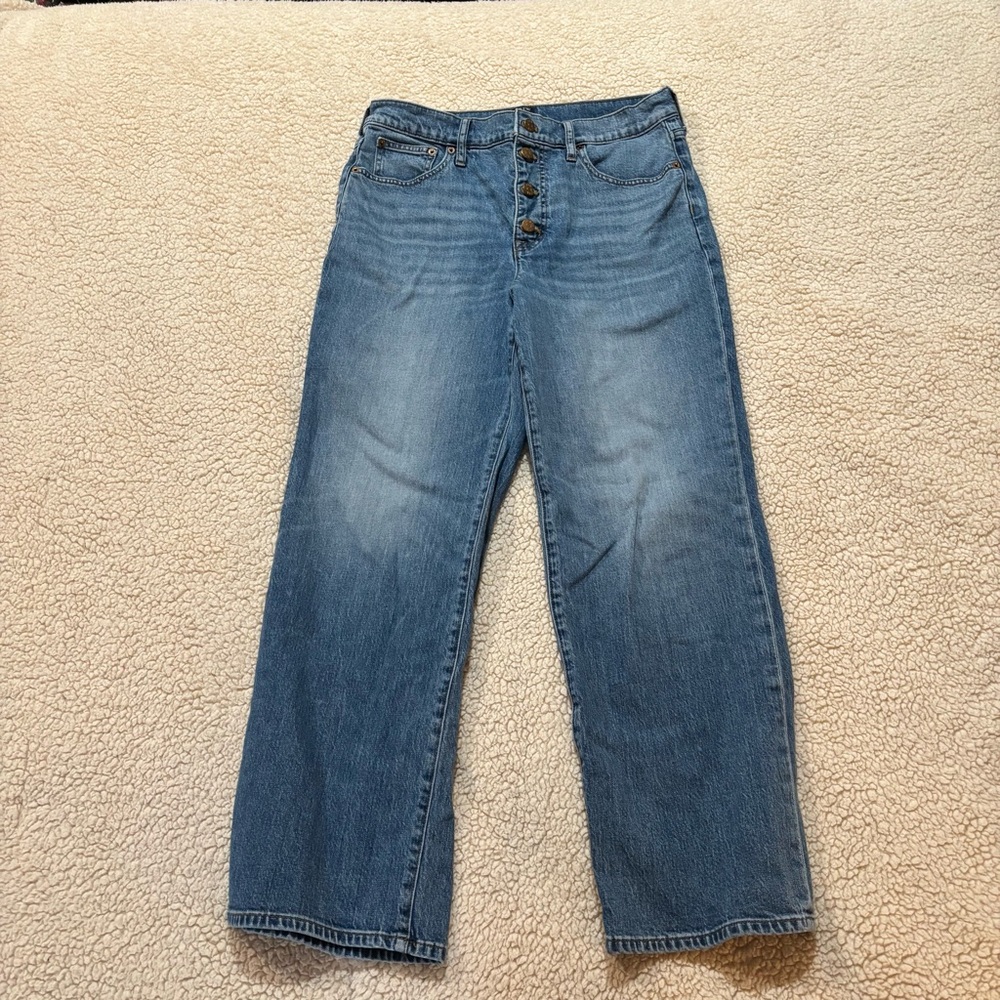 J Crew Full Length Wide Leg Button Fly Blue Denim Jeans